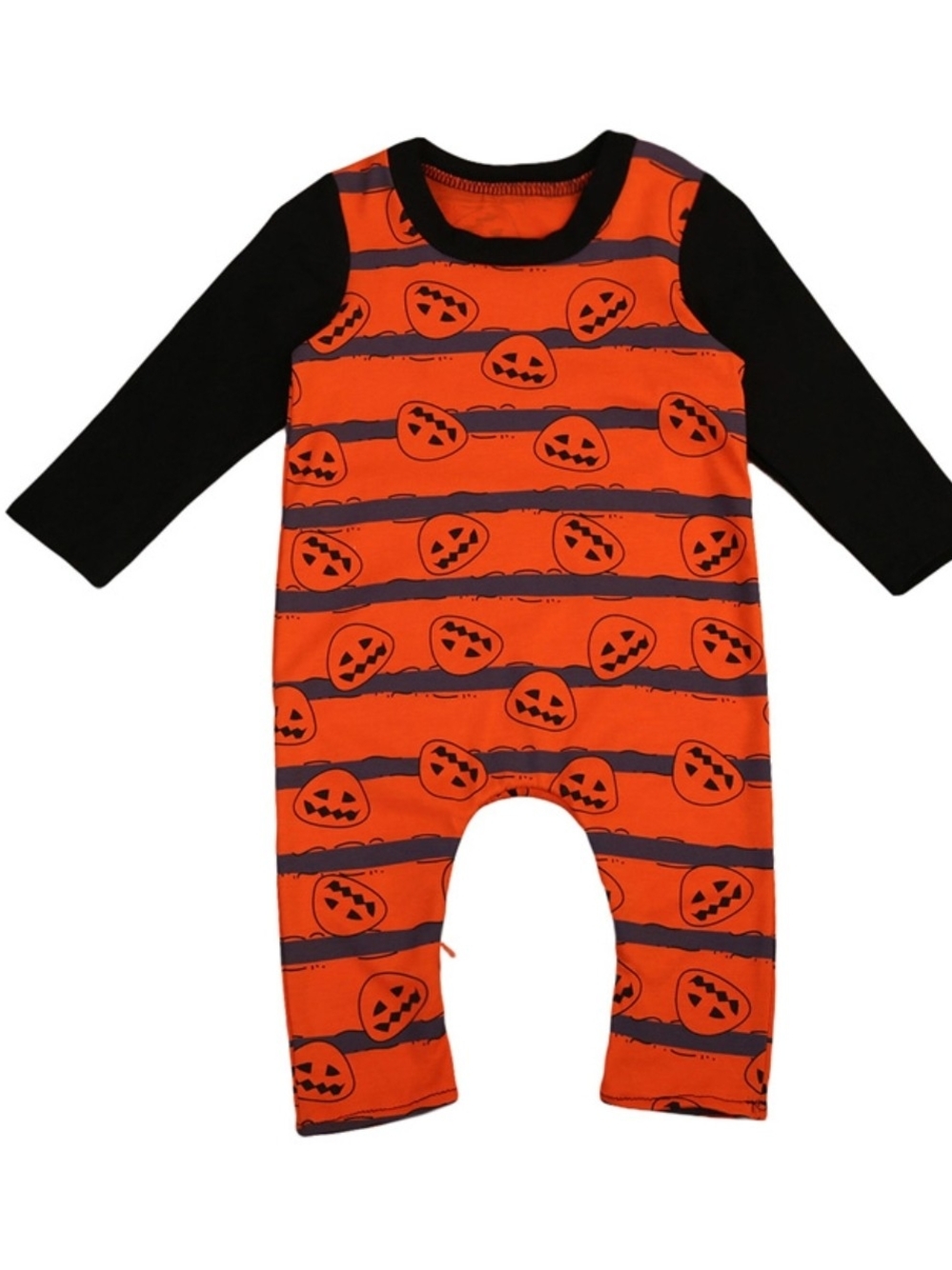 Orange Pumpkin Stripe Halloween One-Piece for Kids